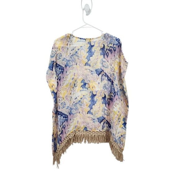 Chico's Women's Lightweight Hand Painted Linen Fringe Poncho - S/M - Picture 4 of 7